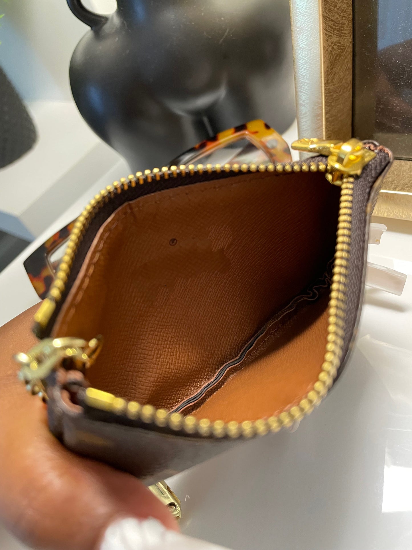 Brown Checker Card Holder