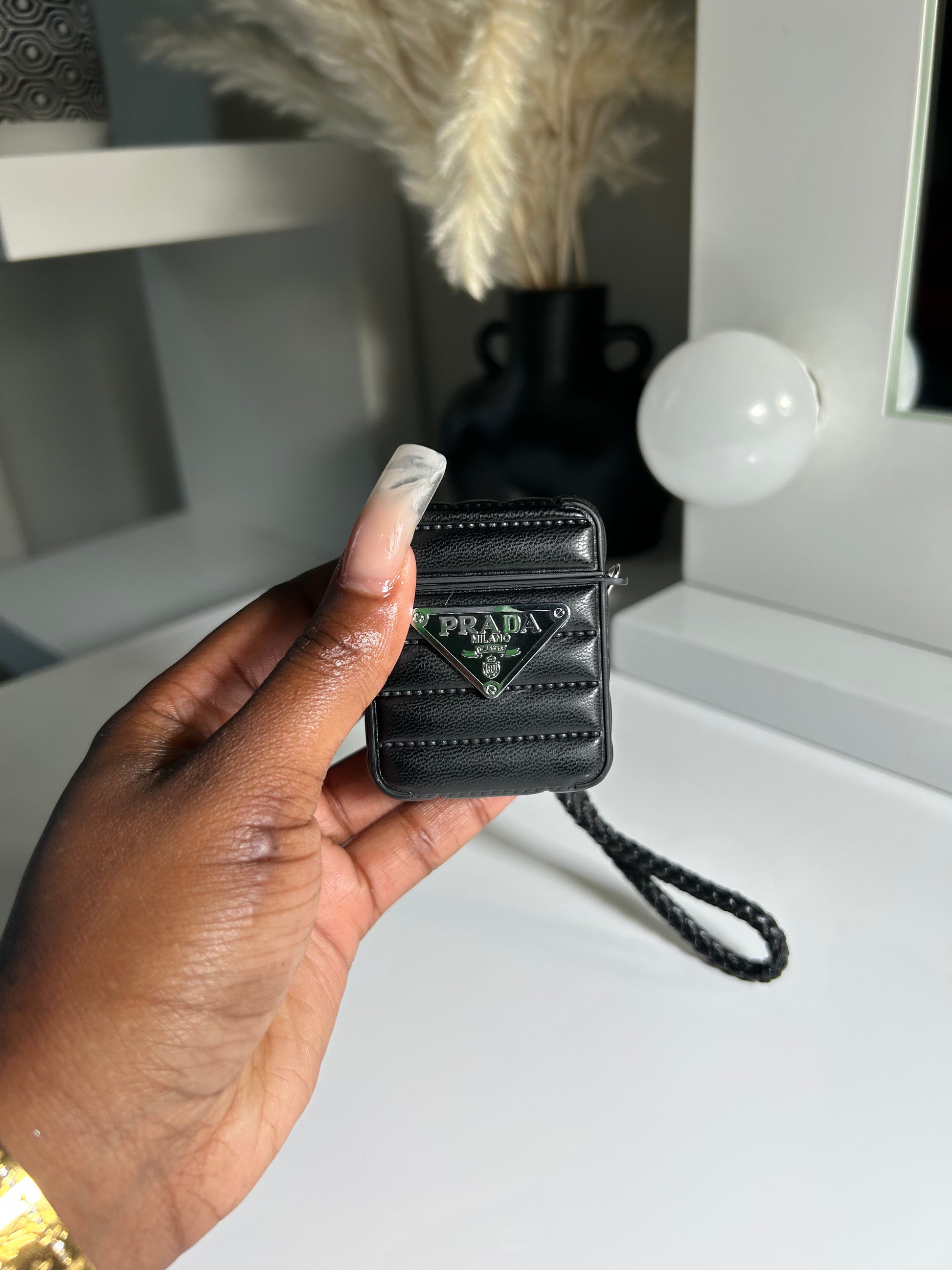 Prada Iphone Airpods Holder Case in Black