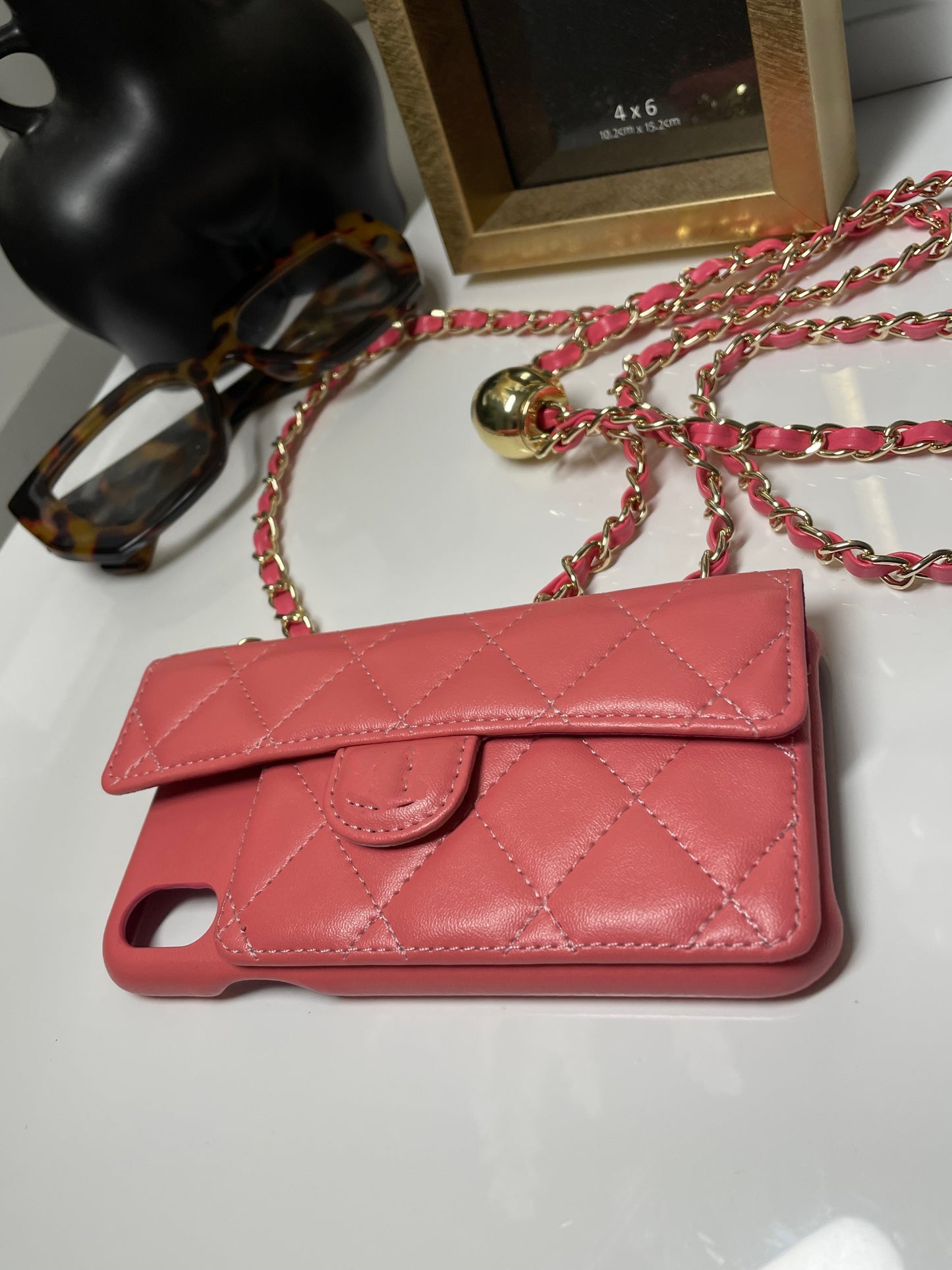 High Maintenance Case (pink) *card holder + chain for crossbody)